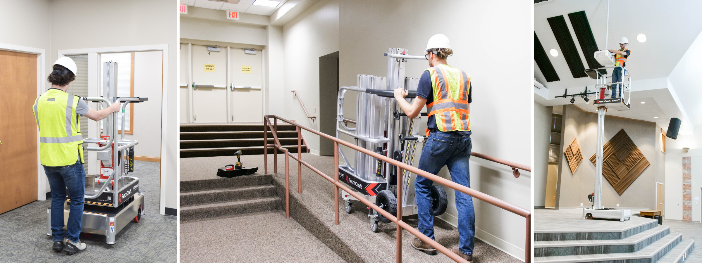 PLX Electrician Blog (4) Person moves the portable lift from room to room.