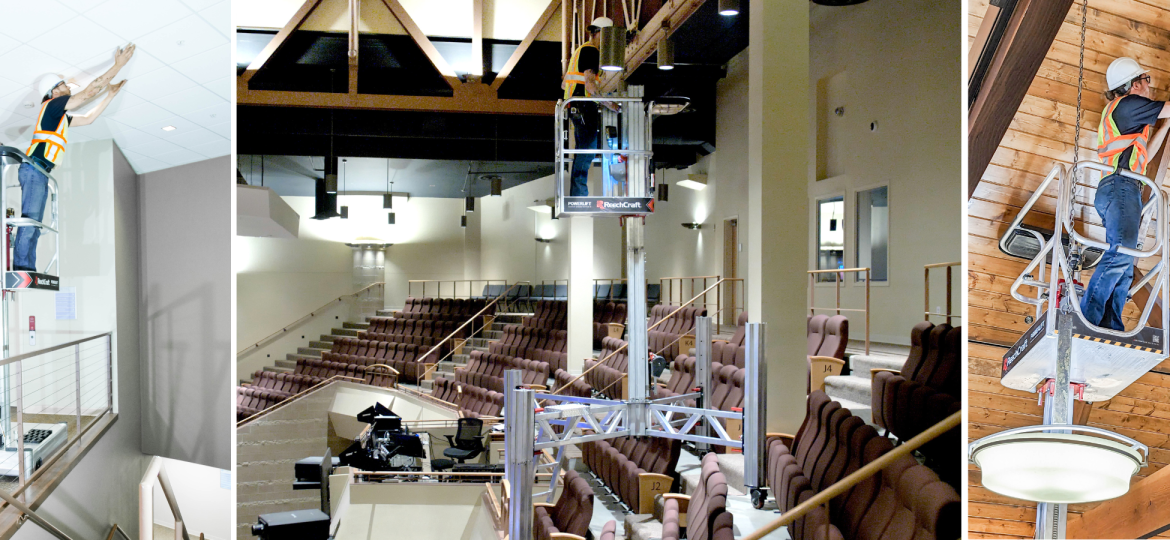 Person uses the PowerLift to gain access to the ceiling.