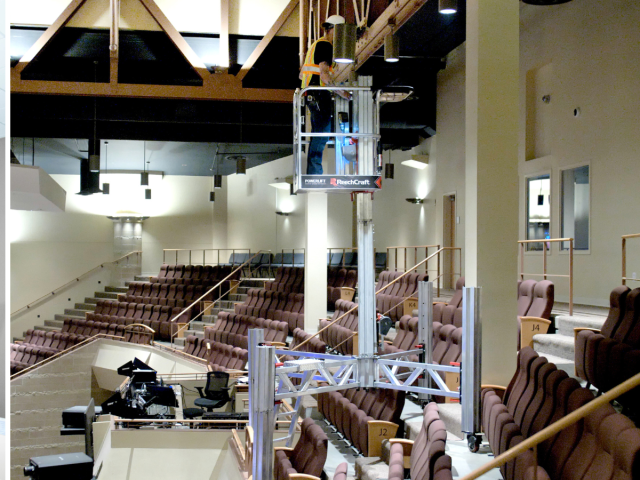 Person uses the PowerLift to gain access to the ceiling.