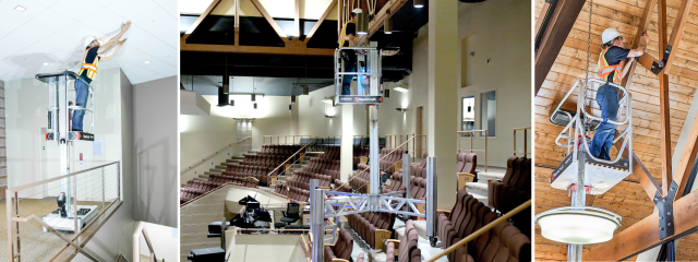 Person uses the PowerLift to gain access to the ceiling.