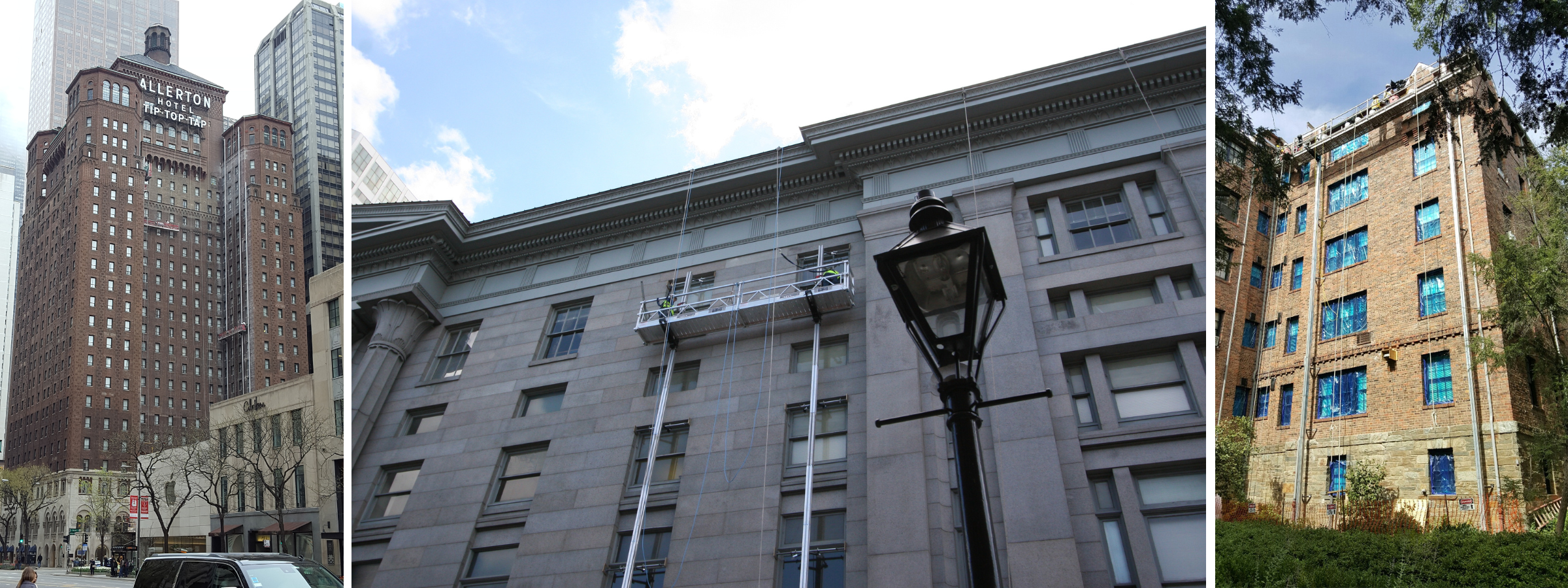 The PowerMast is used on three separate buildings to complete work.