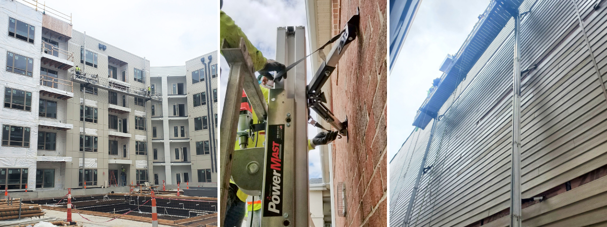 PowerMast platforms demonstrating adaptability for different building types and heights.