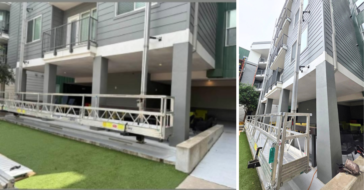 Two different views of the PowerMast as a courtyard access solution