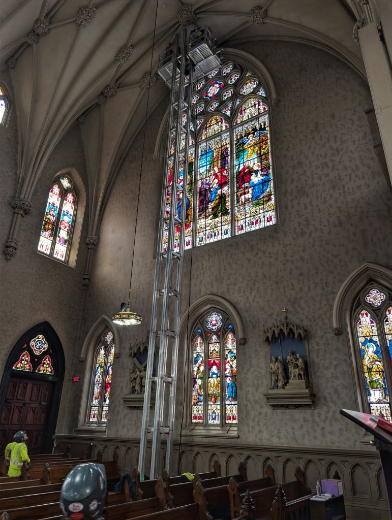 PowerLift in church with stained glass